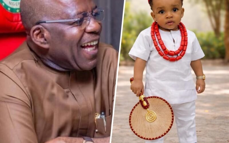 Gov. Alex Otti Blesses His “God-Son”, Chioma Offor, on His First Birthday